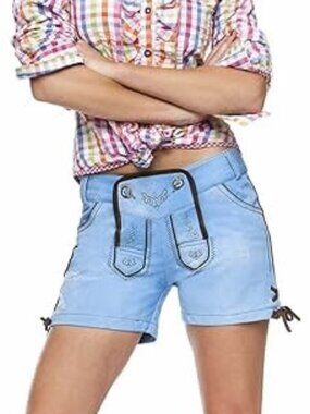 Stockerpoint Light Blue Cotton Lederhosen Jeans Shorts Size M 40 (34 Waist)